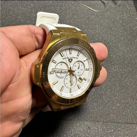 Swiss Legend Maverick Chronograph Diver Watch Gold Bezel White Dial/band Working - Picture 8 of 8